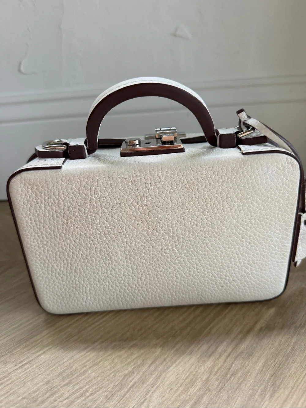 Moreau Paris White Leather Top-Handle Chancelière Trunk Bag